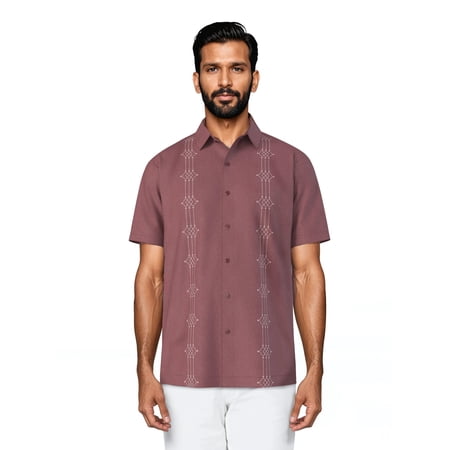 Cafe Luna Men's and Big Men's Printed Geo Panels Short Sleeve Chambray Woven Shirt, Size S-4XL