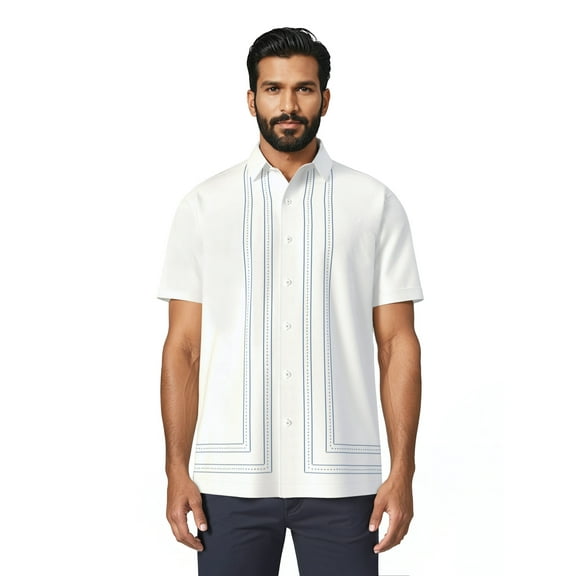 Cafe Luna Men's and Big Men's Printed L-Shape Short Sleeve Woven Shirt, Size S-4XL