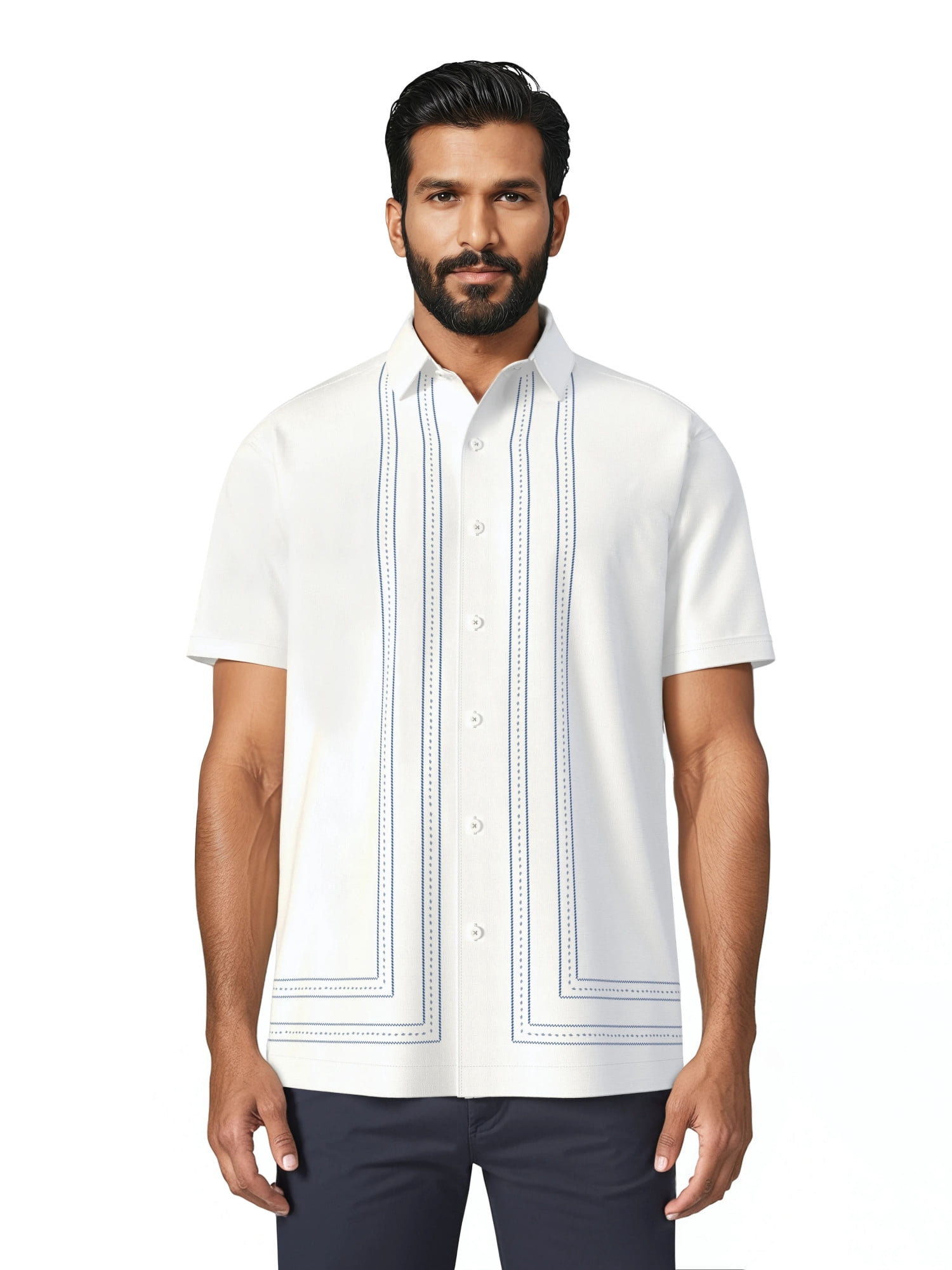 Cafe Luna Men's and Big Men's Printed L-Shape Short Sleeve Woven Shirt, Size S-4XL