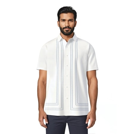 Cafe Luna Men's and Big Men's Printed L-Shape Short Sleeve Woven Shirt, Size S-4XL