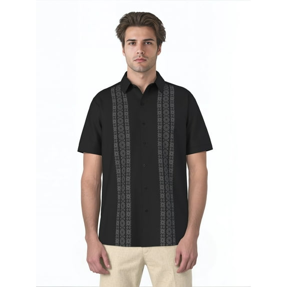 Cafe Luna Men's and Big Men's Abstract Print Panel Short Sleeve Woven Shirt, Size S-4XL