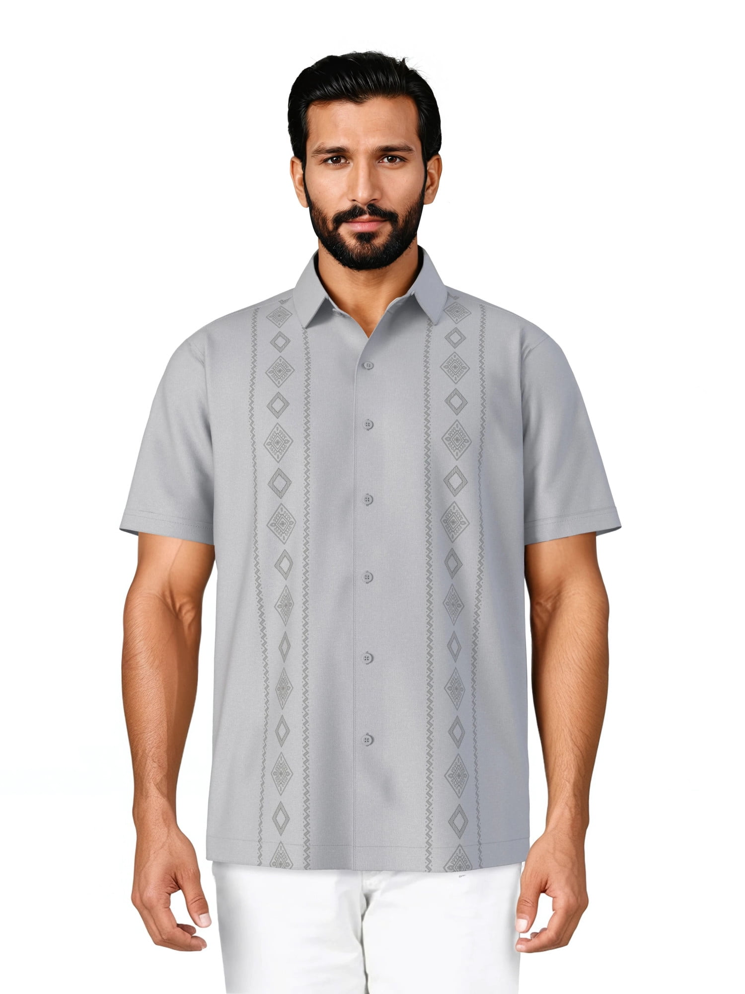 Cafe Luna Men's and Big Men's Geo Printed Short Sleeve Chambray Woven Shirt, Size S-4XL