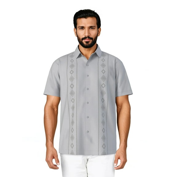 Cafe Luna Men's and Big Men's Geo Printed Short Sleeve Chambray Woven Shirt, Size S-4XL
