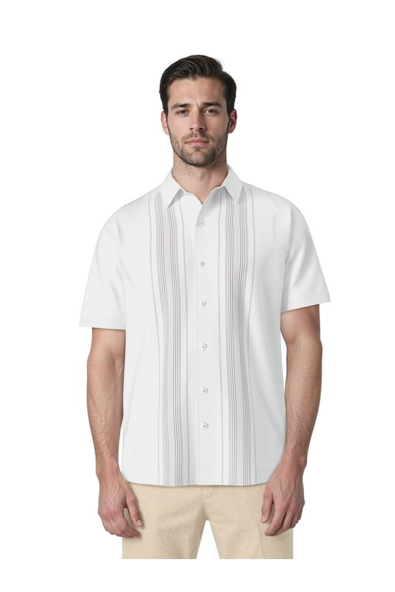 Men's and Big Men's Yarn-Dyed Panel Shoort Sleeve Woven Shirt, Size S-4XL