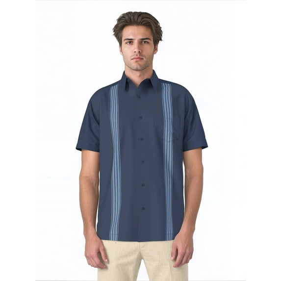 Cafe Luna Men's and Big Men's One Pocket Panel Print Short Sleeve Woven Shirt, Size S-4XL