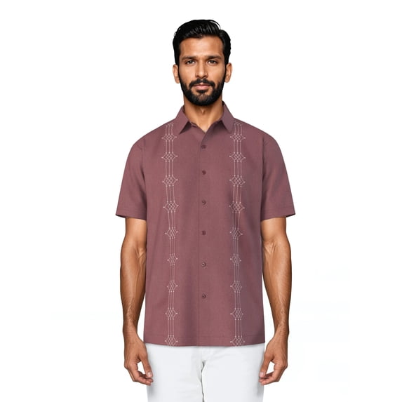 Cafe Luna Men's and Big Men's Printed Geo Panels Short Sleeve Chambray Woven Shirt, Size S-4XL