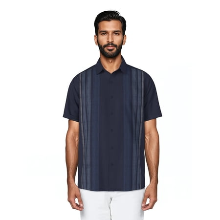 Cafe Luna Men's and Big Men's Gradient Panel Print Short Sleeve Woven Shirt, Size S-4XL