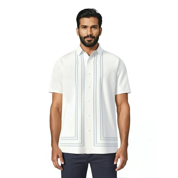 Cafe Luna Men's and Big Men's Printed L-Shape Short Sleeve Woven Shirt, Size S-4XL