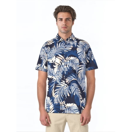 Cafe Luna Men's and Big Men's Printed Leaves Short Sleeve Woven Shirt with Texture, Size S-4XL