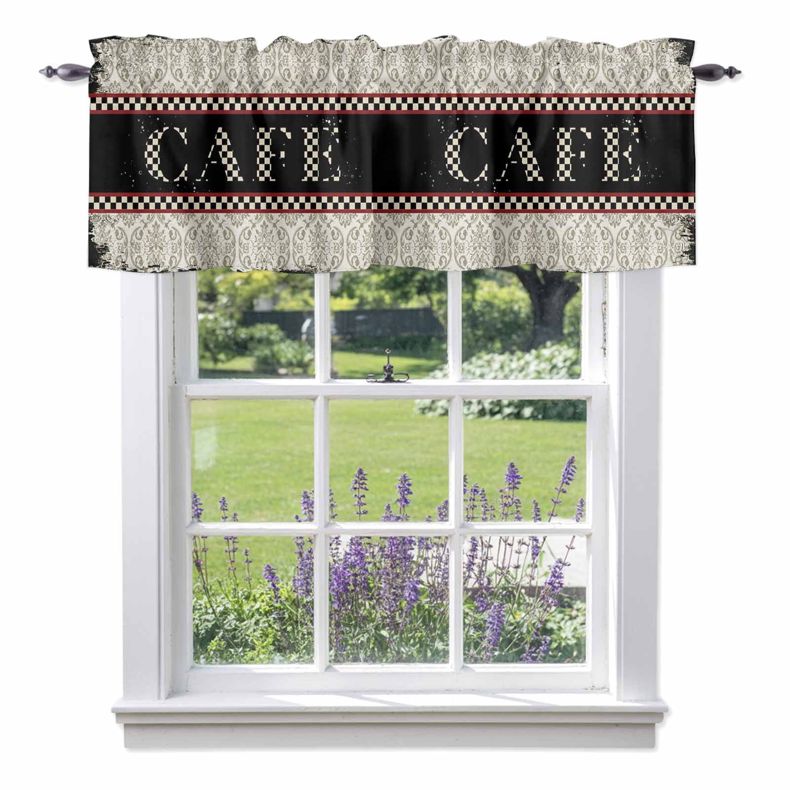 CAFE Valance Curtain for Windows Traditional Ethic Flowers Black Plaids ...