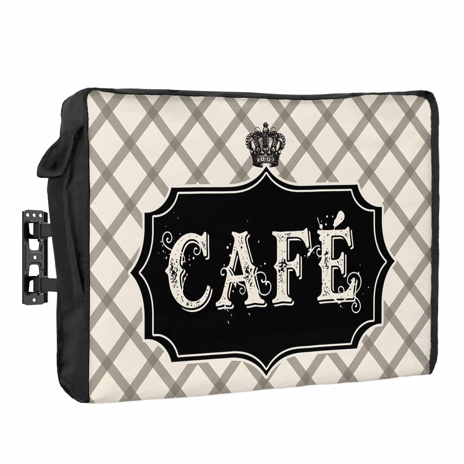 CAFE Waterproof Outdoor TV Cover, Luxury Crown Black Stripes Beige ...