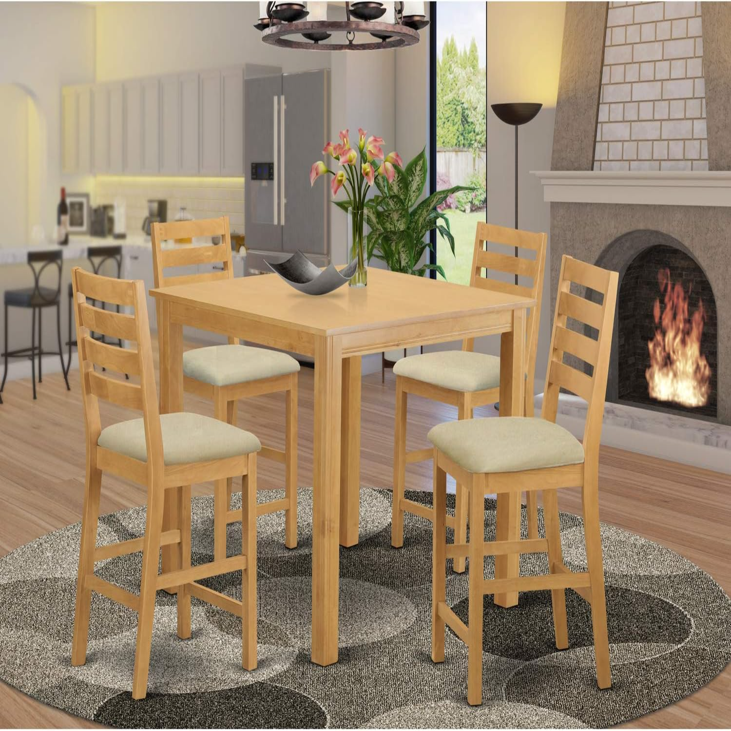 CAFE3OAKC Capri Counter Height Set for Small Spaces Contains a Square