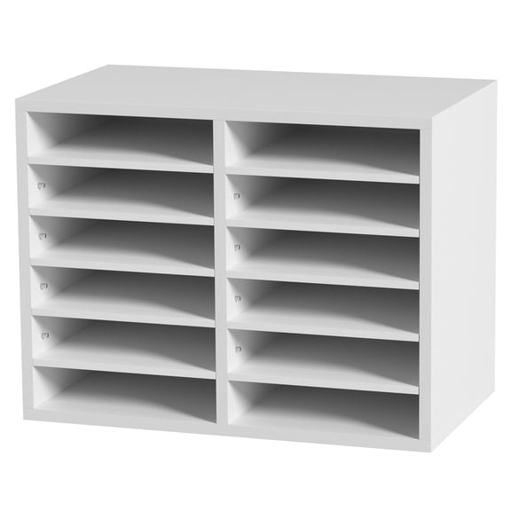 CAFORKP 12 Compartments Wood Literature Organizer with Adjustable Shelves, 20.41216.1 Inch Office Mail Sorter, EPA Certified Document Storage Cabinet for Home, Classroom & Mailroom, White