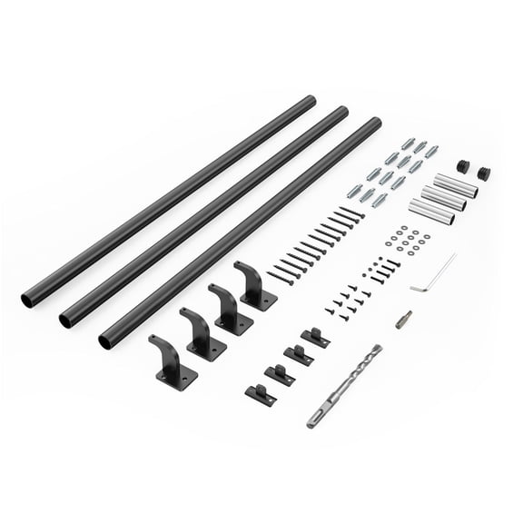 CAFORKP 12 FT Wall Mount Industrial Pipe Stair Handrail Black Galvanized Aluminum 1.26 Inch Pipe Diameter Indoor Outdoor Balcony Step Security Rail