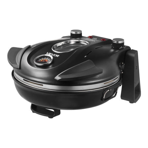 CAFORKP 12 Inch Electric Pizza Oven with Stone, 1200W, 5 Modes & Window,788 F Black