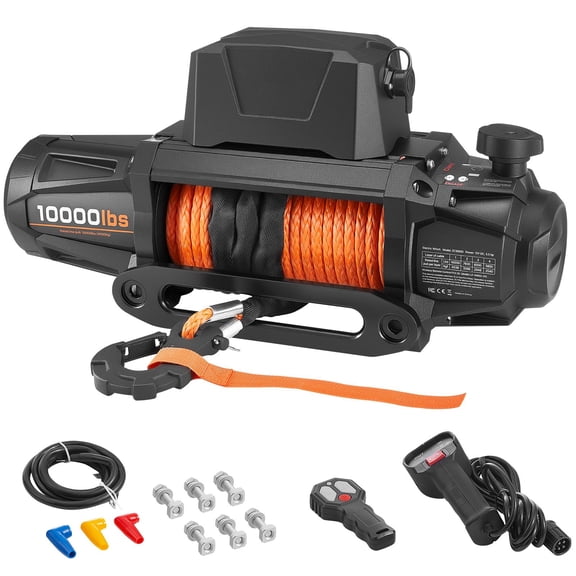 CAFORKP 12V DC IP67 Waterproof Electric Winch 10000 LBS, 7/20"x90ft Synthetic Rope, Wireless & Wired Dual Remote Control