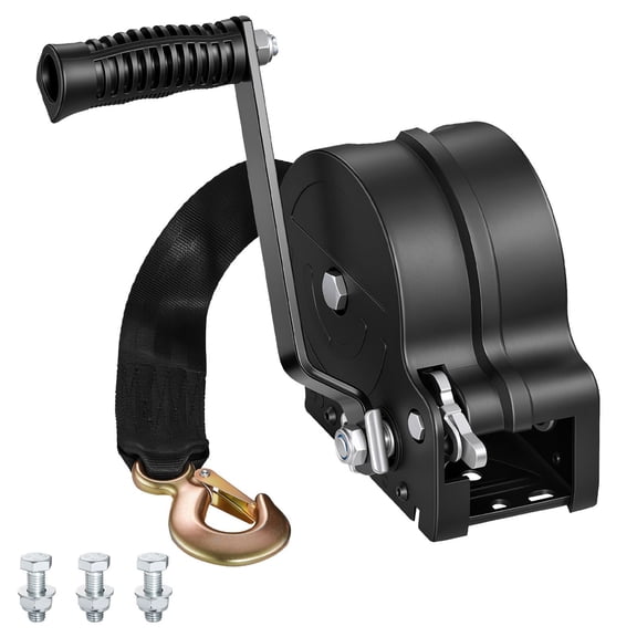 CAFORKP 1600 LBS Two Speed Manual Boat Winch, Hand Crank Winch With 20ft Orange Polyester Strap, Two-Way Ratchet for Trailer ATV