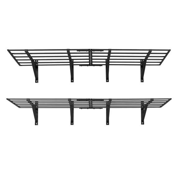 CAFORKP 2-Tier Heavy Duty Wall Garage Shelving, 4 Pack 2 x 3 ft Steel Wall Mounted Shelving Unit, 24 x 72 Inch Per Shelf Floating Storage Metal Rack for Garage, 1600 lbs Total Weight Capacity, Black