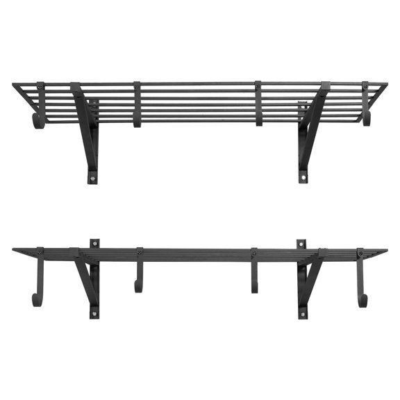 CAFORKP 2-Tier Heavy Duty Wall Mount Garage Shelving, 24 FT Steel Floating Storage Rack with Hooks, 2448 Inch Per Shelf Wall Shelf, 520 LBS Total Capacity Garage Organizer, Black