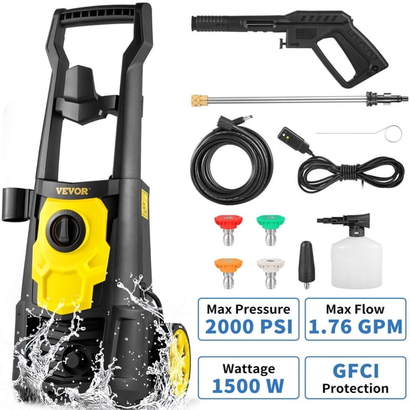 CAFORKP 2000PSI Electric Pressure Washer,1.76 GPM Power Cleaner with 30ft Hose & 5 Nozzles