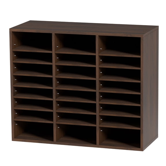 CAFORKP 24 Compartments Wood Literature Organizer with Adjustable Shelves, 291224.4 Inch Office Mail Sorter, EPA Certified Document Storage Rack for Home, Classroom & Mailroom, Brown