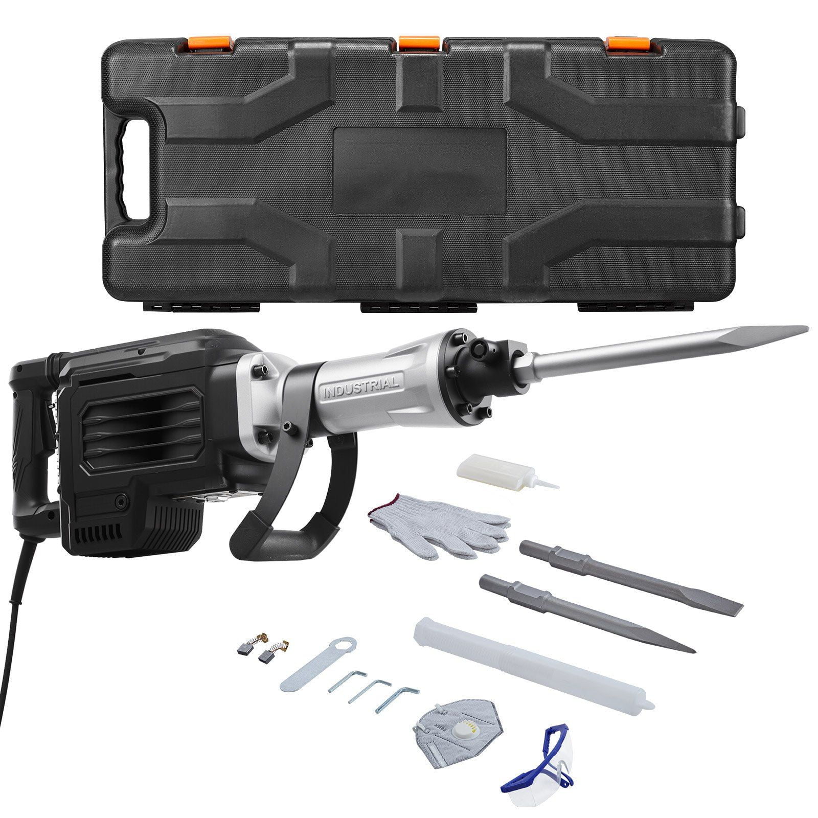 CAFORKP 2800W Powerful Electric Demolition Jackhammer,1200 BPM Concrete Breaker Kit with Point Chisel,Flat Chisel,Carrying Case,Gloves,Ideal for Concrete Demolition,Foundations, Brick, Tile & Walls