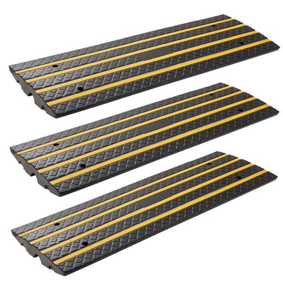 CAFORKP 3-Pack Driveway Curb Ramp - 33,069 lb Load, 2.6 Inch Rise, Yellow Reflective Strips, for Warehouse Loading Dock, Garage, Sidewalk, Wheelchair & Scooter Access