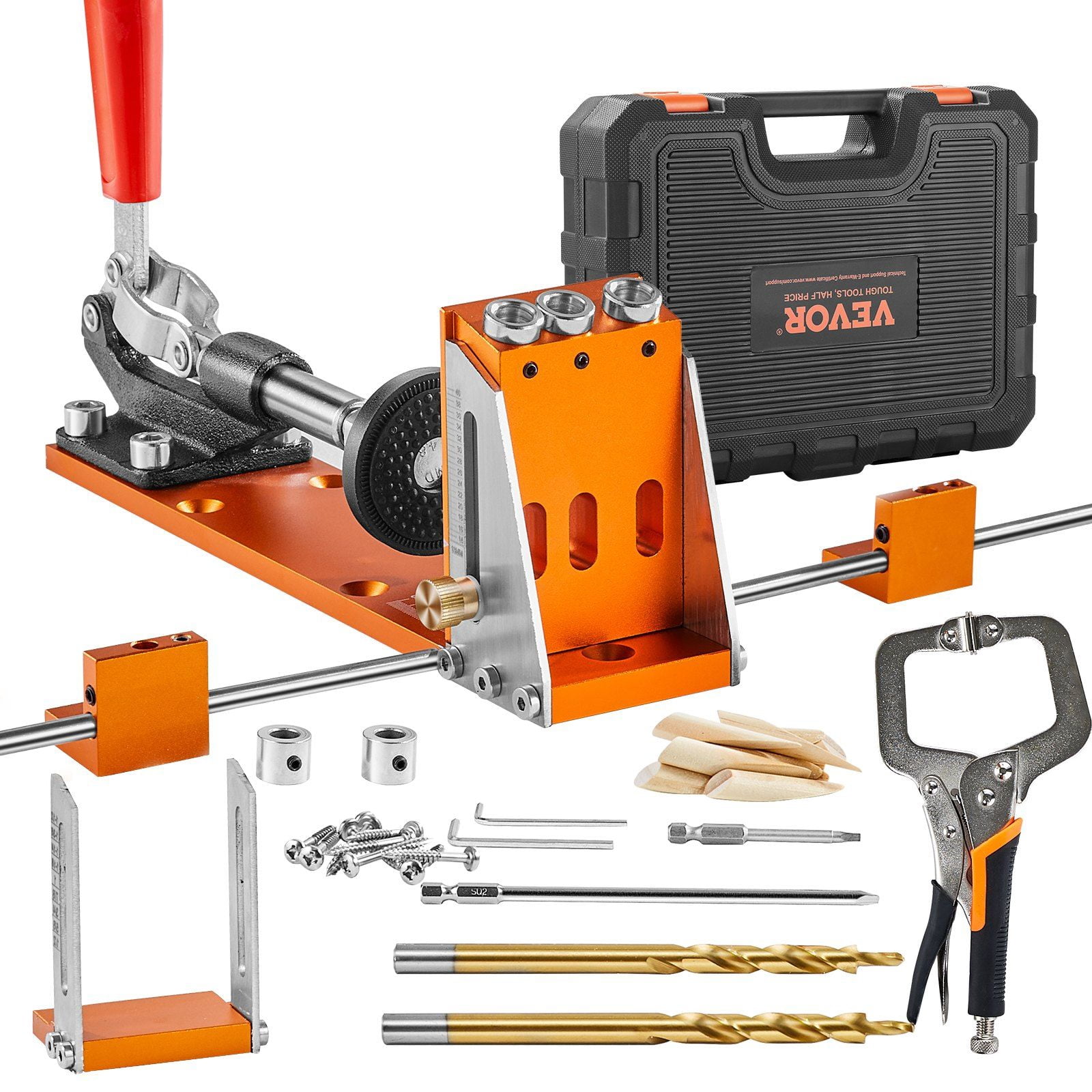 CAFORKP 34Pcs Pocket Hole Jig Kit with 11" C-Clamp – Complete DIY Carpentry Tool Set