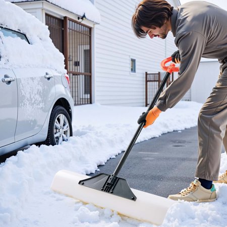 CAFORKP 36-Inch Snow Removal Shovel, HDPE Blade with Steel Edge and Segmented Grip Handle for Easy Garden/Driveway Winter Cleaning
