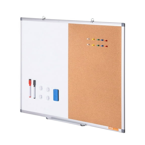 CAFORKP 36"x24" Whiteboard Cork Combo, Aluminum Frame Bulletin & Dry Erase Board