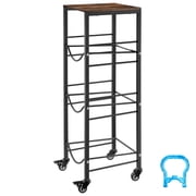 CAFORKP 4-Tier Water Bottle Storage Rack Holds 3 Pcs 3&5 Gallon Jugs Black-Brown Heavy Duty Jug Holder with Storage Shelf & Rolling Casters