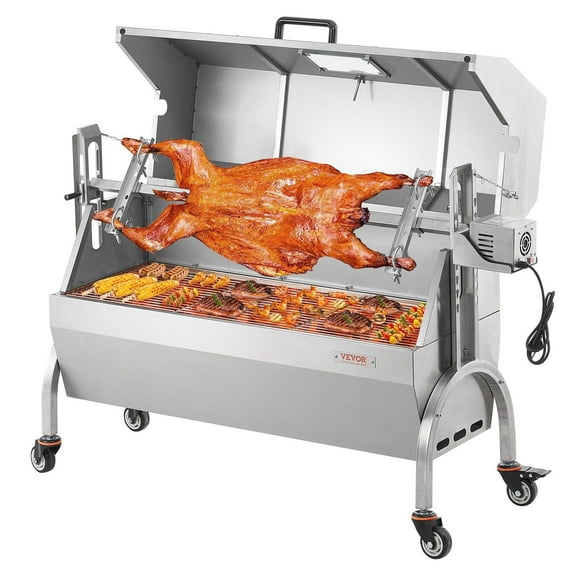 CAFORKP 46" Rotisserie Grill with Hood, BBQ Whole Pig/Lamb/Goat, 132Lbs Capacity