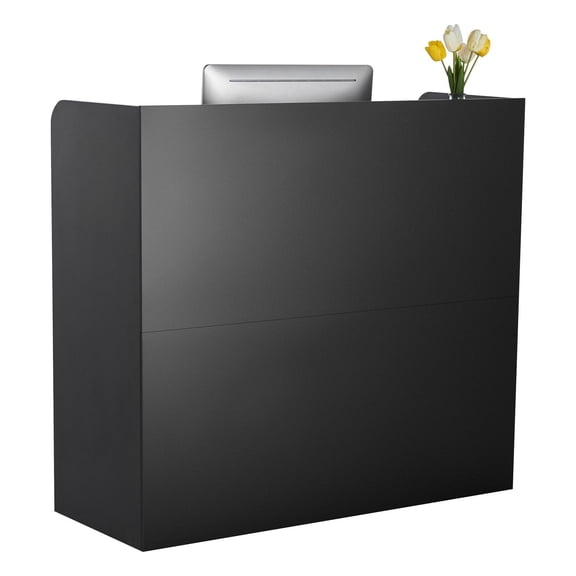 CAFORKP 47 Inch Black Reception Desk with Lockable Drawer - Front Office Counter for Lobby, Salon, and Corporate Check-In Stations, Featuring Secure Storage Cabinet