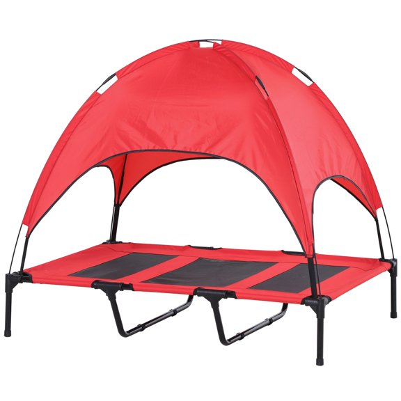 CAFORKP 48" x 36" Elevated Portable Dog Cot Cooling Pet Bed with UV Protection Canopy Shade, Red
