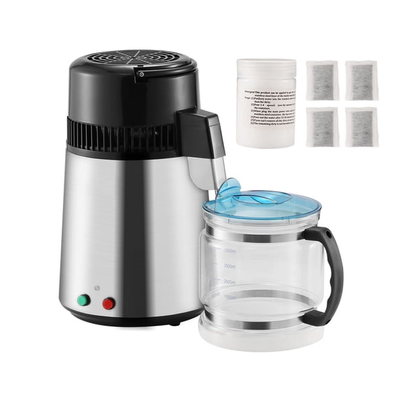 CAFORKP 4L 750W Countertop Water Distiller, Stainless Steel Interior Pure Water Making Machine, Household Water Purifier for Clean Drinking Water