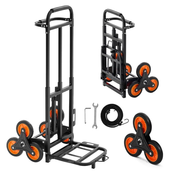 CAFORKP 6 Wheel Lightweight Stair Climber Folding Trolley Cart 220 LBS Load, Telescoping Handle Moving Dolly with Two Elastic Straps Home Grocery Use