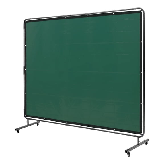 CAFORKP 6'x8' Green Welding Screen with Frame, Flame-Resistant Vinyl Welding Curtain with 4 Swivel Wheels (2 Lockable) for Workshop