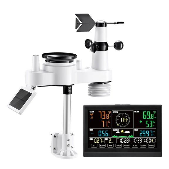 CAFORKP 7-in-1 WiFi Weather Station with APP, 7.5-Inch VA Display, Wireless Solar Outdoor Sensor, Rain Gauge, Monitors Indoor/Outdoor Temperature, Humidity, Wind Speed, Rainfall & Weather Forecast