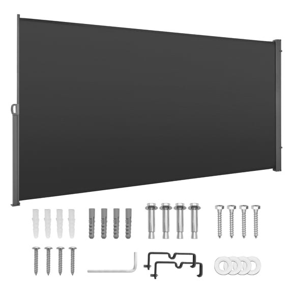 CAFORKP 73"165" Retractable Side Awning, Waterproof Polyester Outdoor Privacy Sun Screen, Retractable Room Divider for Patio Balcony Pool, Gray