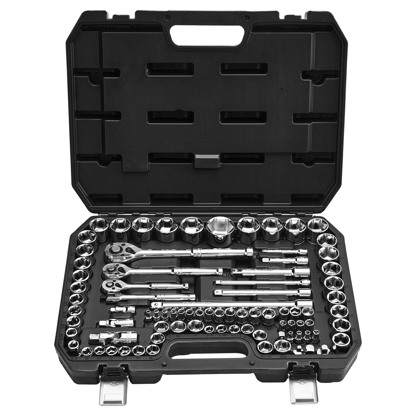 CAFORKP 86-Piece Socket Set with 3/8, 1/4 & 1/2 Inch Drives, SAE and Metric Sockets, Ratchets, Accessories & Storage Case - CR-V Alloy Steel for Automotive Maintenance