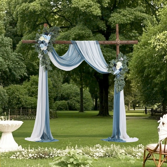 CAFORKP Blue & White Wedding Arch Decoration Kit 4 Artificial Flower Sets with 21ft Draping Fabric - for Wedding Ceremony & Reception Backdrop