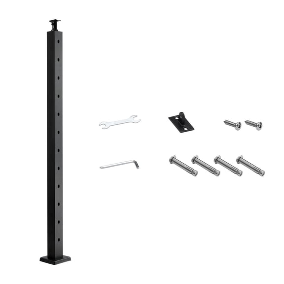 CAFORKP Cable Railing Post, 42x2x2 Inch Stair Railing Post, with Pre-Drilled 30 Angled Holes, Stainless Steel Cable Rail Post with Horizontal and Curved Bracket, 1-Pack, Black