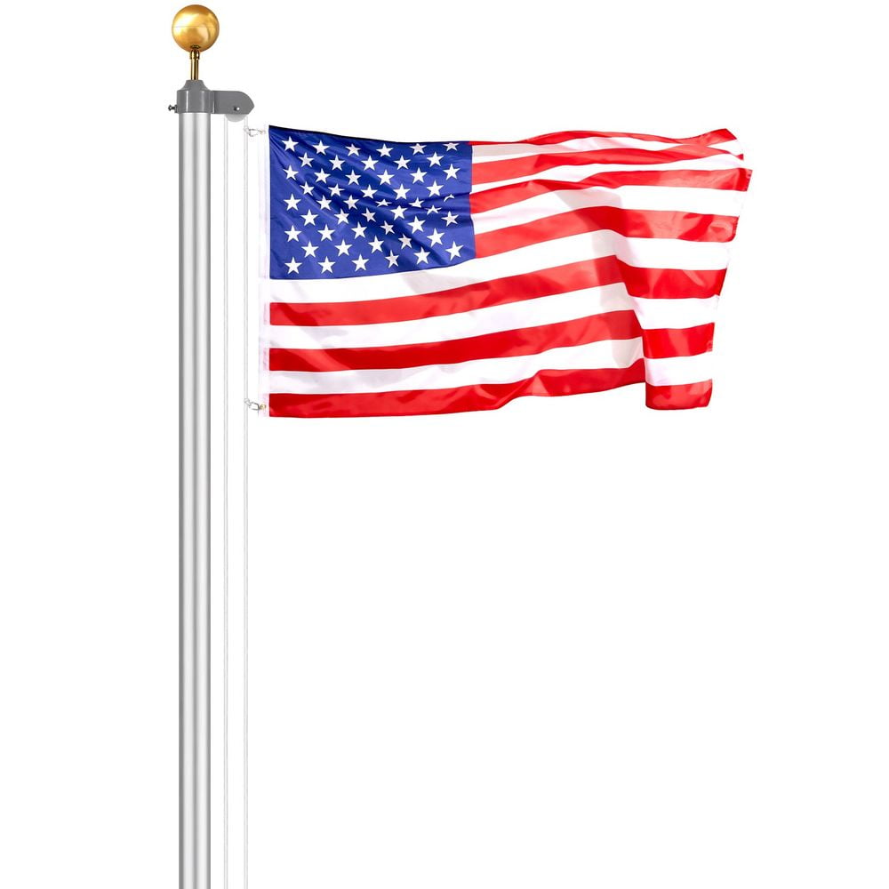 CAFORKP Detachable 25FT Aluminum Flag Pole Kit, Heavy Duty Silver American Flagpole