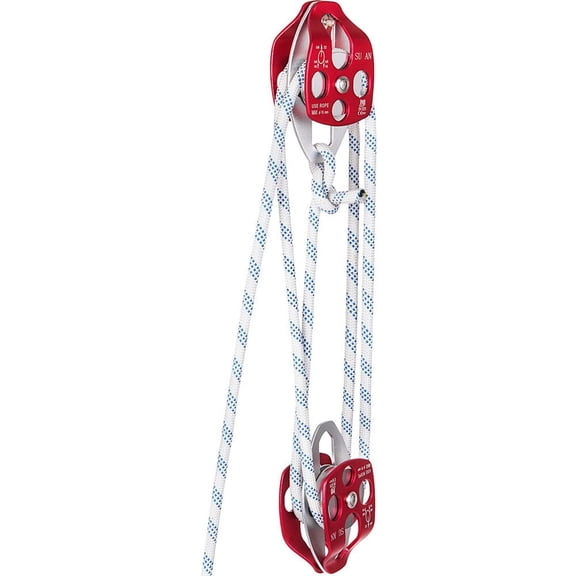 CAFORKP Double Pulley Block & Rope Kit 1/2" x 98ft Braided Line, 35kN Breaking Strength
