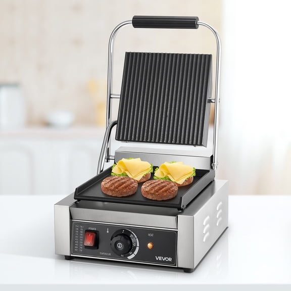 CAFORKP Electric Panini Grill  1800W Stainless Steel Sandwich Press with 8.8x9"Flat Plate