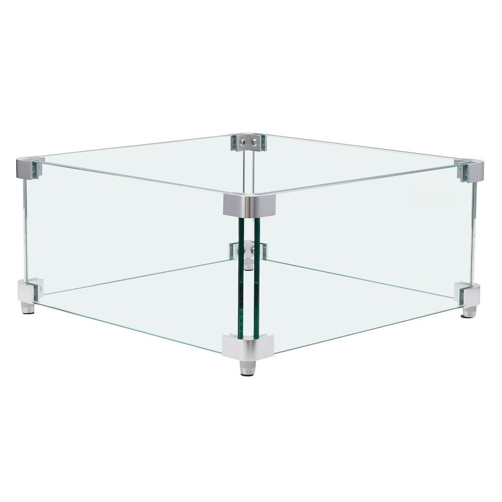 CAFORKP Fire Pit Wind Guard - Clear Tempered Glass Panel with Bracket & Feet