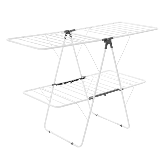 CAFORKP Free-Standing 2-Tier Laundry Dryer Rack, Foldable & Height Adjustable with Sock Clips, 31 Rods Metal Drying Rack for Indoor Outdoor, White