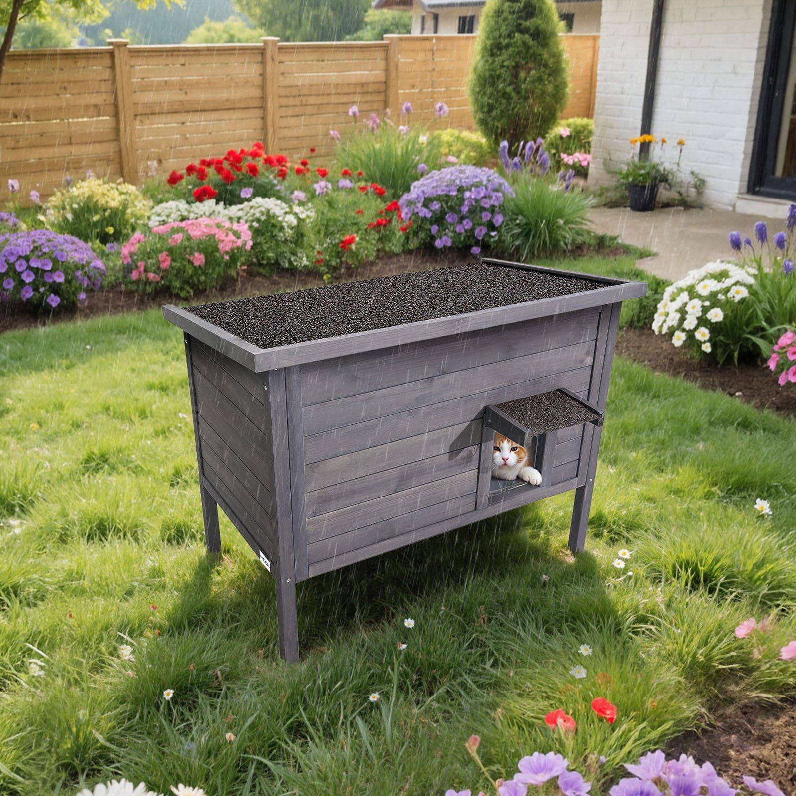 CAFORKP Heated Cat House Outdoor Winter: Waterproof Insulated Wooden Kitty Shelter with Included Heating Pad, Removable PVC Flap Door, Easy-Clean Openable Roof, Keeps 1-3 Feral Cats Warm & Safe