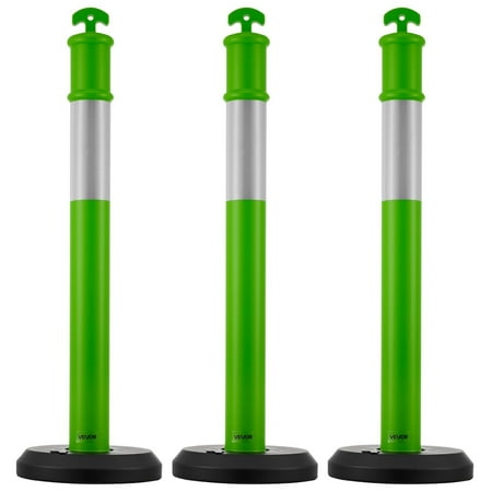 CAFORKP Heavy Duty 48" Traffic Delineator Posts with Reflective Strips & Fillable Base, 3-Pack - Green