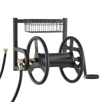 CAFORKP Hose Reel with Basket, Wall Mounted 5/8" Garden Hose Holder Brass Fitting